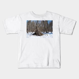 Wooden teepee in the woods Kids T-Shirt